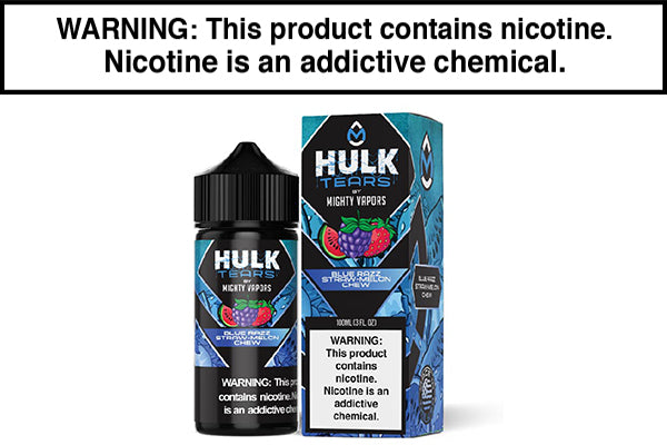 BLUE RAZZ STRAW-MELON CHEW BY MIGHTY VAPORS HULK TEARS 100ML