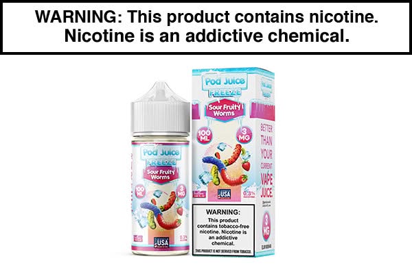 SOUR FRUITY WORMS FREEZE BY POD JUICE TFN 100ML SOUR FRUITY WORMS FREEZE BY POD JUICE TFN 100ML