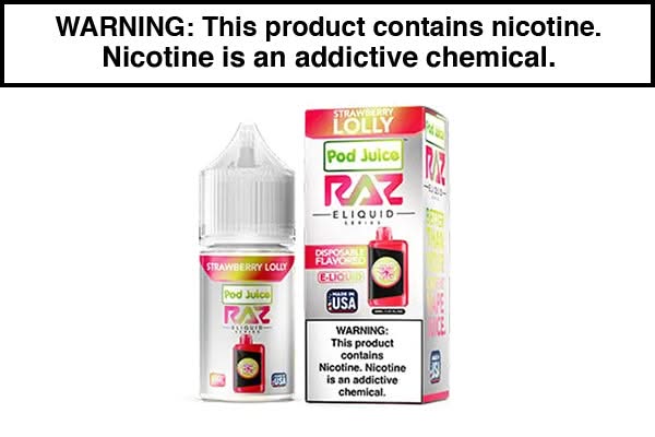 STRAWBERRY LOLLY BY POD JUICE SALTS X RAZ 30ML STRAWBERRY LOLLY BY POD JUICE SALTS X RAZ 30ML