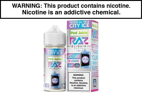 TROPICAL VICE CITY ICE BY POD JUICE X RAZ 100ML TROPICAL VICE CITY ICE BY POD JUICE X RAZ 100ML