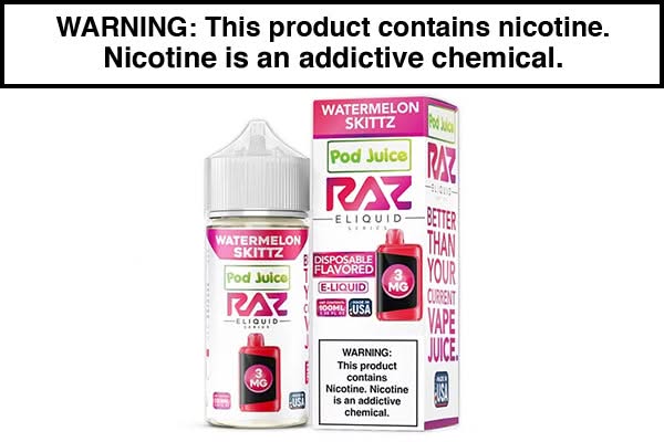 WATERMELON SKITTZ BY POD JUICE X RAZ 100ML WATERMELON SKITTZ BY POD JUICE X RAZ 100ML