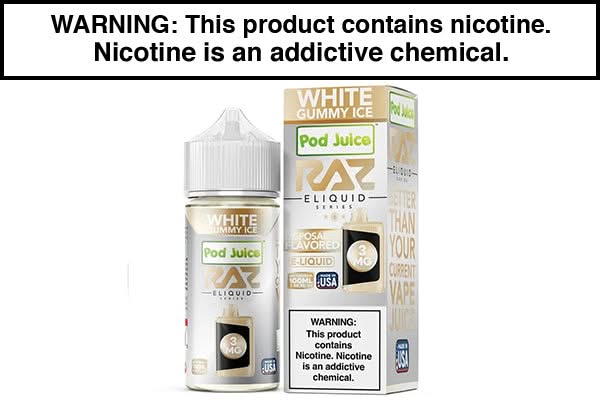elf bar vape uk WHITE GUMMY ICE BY POD JUICE X RAZ 100ML