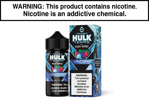 FROZEN BLUE RAZZ STRAW-MELON CHEW BY MIGHTY VAPORS HULK TEARS 100ML