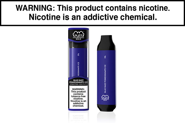 PUFF BAR PUFF MAX DISPOSABLE VAPE - 5000 PUFFS Blue Razz Pomegranate Ice
