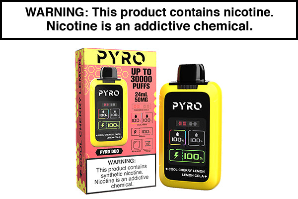 PYRO DUO 30K PUFF DISPOSABLE VAPE Cool Cherry Lemon Lemon Cola