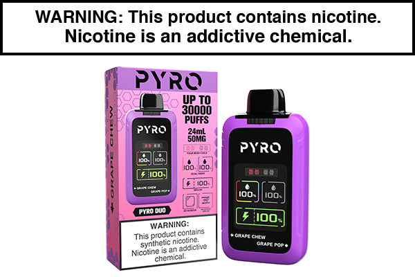 PYRO DUO 30K PUFF DISPOSABLE VAPE Grape Chew Grape Pop