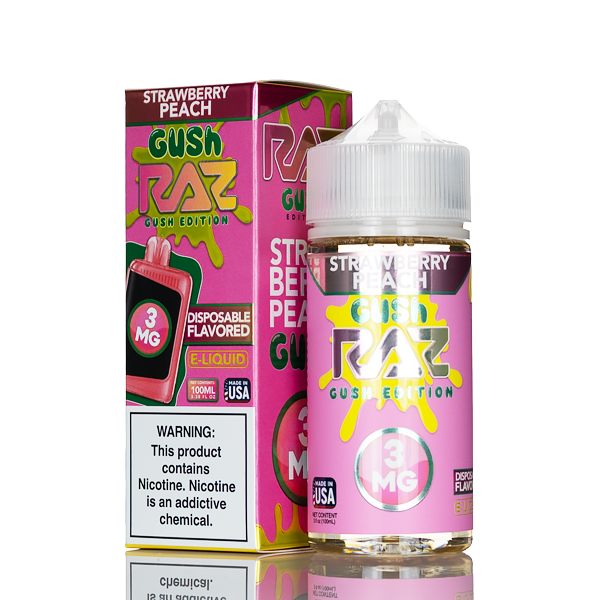 Pod Juice X RAZ E-Liquid - Strawberry Peach Gush - 100mL | USA Made - Vape Juice