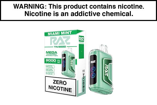 Miami Mint Raz Vape Flavor RAZ TN9000 Zero Disposable Vape 9000 Puffs Mint RAZ Vape Flavors Miami Mint Raz Vape Flavor RAZ TN9000 Zero Disposable Vape 9000 Puffs Mint RAZ Vape Flavors