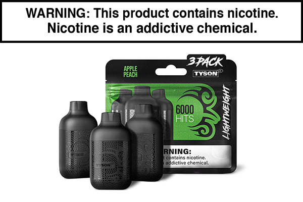 TYSON 2.0 LIGHTWEIGHT DISPOSABLE VAPE 6000 PUFFS (3-PACK) TYSON 2.0 LIGHTWEIGHT DISPOSABLE VAPE 6000 PUFFS (3-PACK)