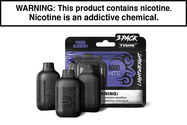 TYSON 2.0 LIGHTWEIGHT DISPOSABLE VAPE 6000 PUFFS (3-PACK) TYSON 2.0 LIGHTWEIGHT DISPOSABLE VAPE 6000 PUFFS (3-PACK)