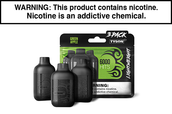 TYSON 2.0 LIGHTWEIGHT DISPOSABLE VAPE 6000 PUFFS (3-PACK) Green Apple