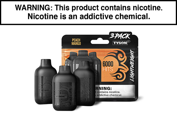 TYSON 2.0 LIGHTWEIGHT DISPOSABLE VAPE 6000 PUFFS (3-PACK) TYSON 2.0 LIGHTWEIGHT DISPOSABLE VAPE 6000 PUFFS (3-PACK)