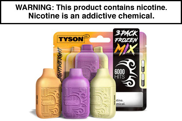 TYSON 2.0 LIGHTWEIGHT DISPOSABLE VAPE 6000 PUFFS (3-PACK) Frozen Mix Frozen Mango Frozen Grape Frozen Banana