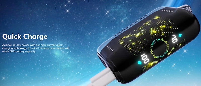 The Geek Bar Pulse X charges to 80 percent in just 20 minutes.