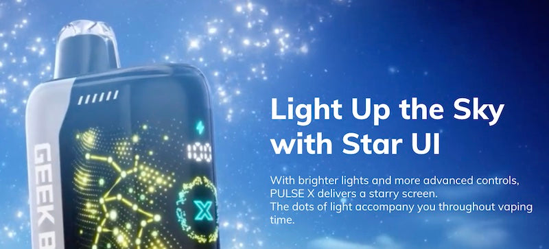 The Geek Bar Pulse X features a large display that wraps around the device.