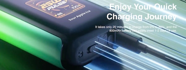 The Geek Bar Digiflavor Sky is one of the few disposable vapes that supports fast charging. The battery charges to 80 percent in about 20 minutes then slows down.