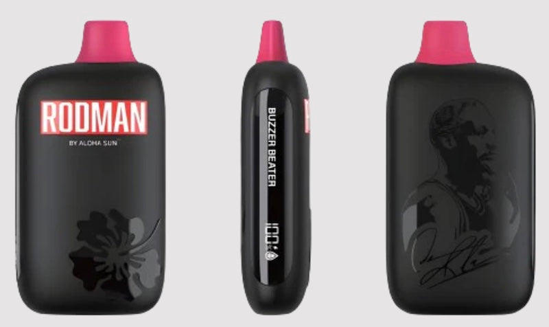 The Rodman rechargeable vape lasts up to 9,100 puffs and has a built-in meter for the battery and e-liquid supply.