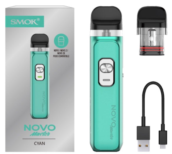 The very affordable SMOK Novo Master kit includes the device along with two pods and a charging cable.