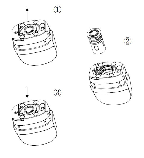 This diagram shows the process of replacing the coil in the Vaporesso Luxe XR Max.