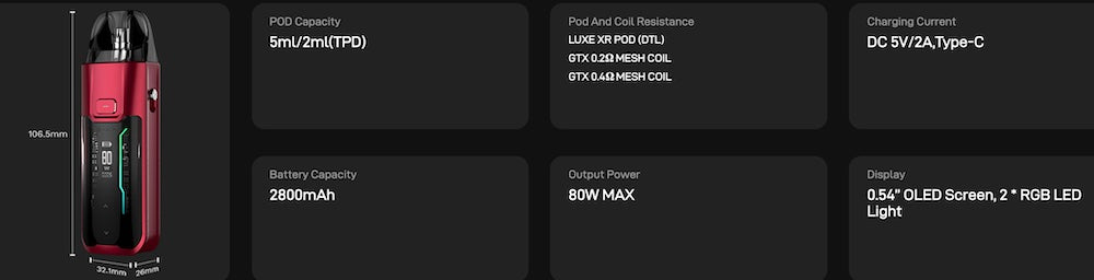 The Vaporesso Luxe XR Max is about as tall as a conventional pod system, but it's a bit wider to accommodate the larger battery.