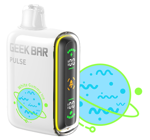 The White Gummy Ice Geek Bar Pulse tastes like a pineapple-tinged white gummy candy with a crisp menthol finish.